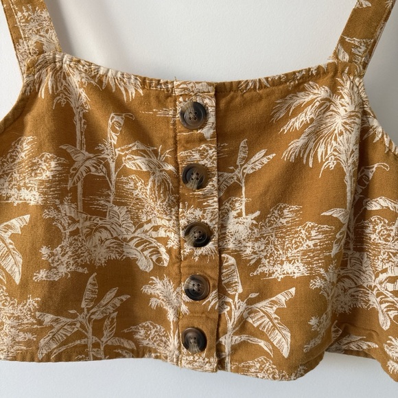 American Eagle Outfitters Mustard Botanical Button-Front Crop Top - Picture 6 of 6